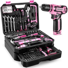 Pink Tool Kit Box Drill Set：