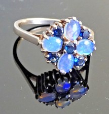 IMPRESSIVE 9ct GOLD OPAL & SAPPHIRE CLUSTER STATEMENT RING UK Size U 1/2