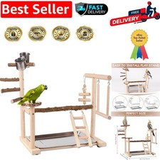 Eco-Friendly Wooden Parrot Stand with Toys & Climbing Features for Play