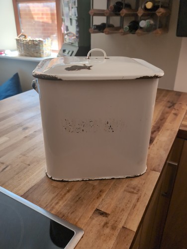 Vintage enamel bread bin white - bread,