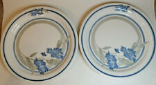 E* 2 two pair EIT E.I.T white blue Ironstone floral lily dinner plate 25cm wide