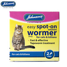 JOHNSONS CATS & KITTENS SPOT ON EASY WORMER TAPEWORM WORMING SOLUTION 2 VIALS