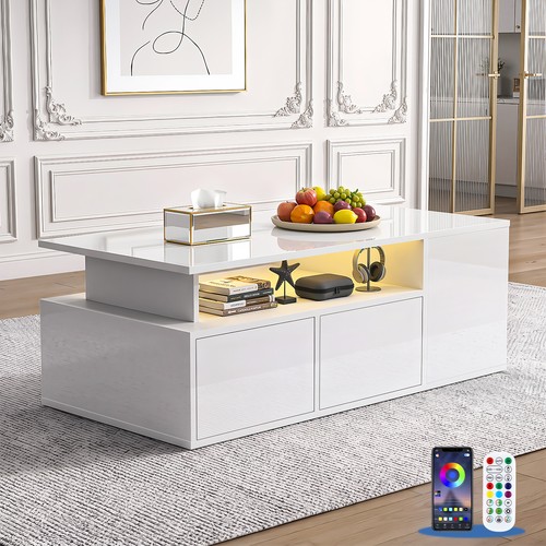 White led coffee table with - led,