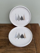 NEXT Set Of 2 Scandi Trees Side Plates Christmas Dinner Table Serving Brand New