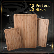 Deer & Oak Bamboo Chopping Board Set 3pc Pre-Oiled Kitchen Cutting Boards