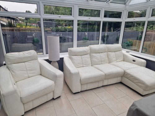 Cream leather recliner sofa - leather,