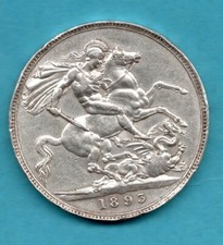 AN 1893 STERLING SILVER CROWN COIN. QUEEN VICTORIA VEILED HEAD. 'LVI' EDGE.