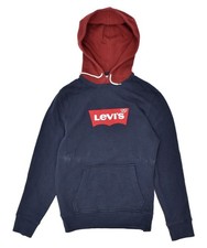 LEVI'S Mens Graphic Hoodie Jumper Small Navy Blue Cotton X010