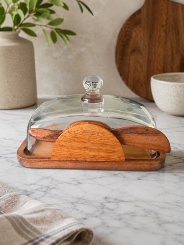 Acacia wood butter dish with - acacia,