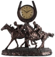 Juliana Cold Cast Bronze Race Horse Galloping Past the Post Clock. Great Details