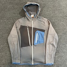 Men's ORTOVOX Grid Merino Wool Fleece Jacket Hooded Size Large Blue Gray