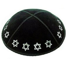 Foil Embossed Suede Kippah - Stars of David (Silver Stars)