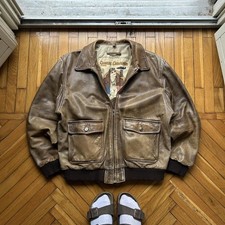 Vintage Charles Chevignon Leather Jacket Brown 90s France Flight Bomber Large L