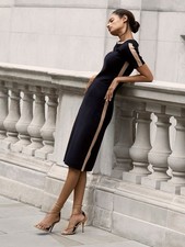 Reiss Navy Blue Knitted Rosie Midi Dress Label Size L UK 12