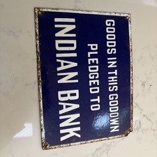 Vintage Enamel Advertising Sign For Indian Bank