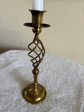 VINTAGE BRASS OPEN BARLEY TWIST TALL ROUND FOOTED CANDLE STICK HOLDER