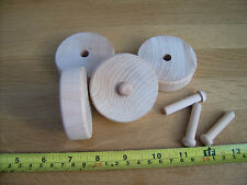 10x Wooden toy slab wheels + axles. Wooden wheels 2" (50mm) flat both sides.