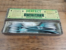 6 Vintage Boxed Firth Staybrite Stainless Steel Dessert Forks