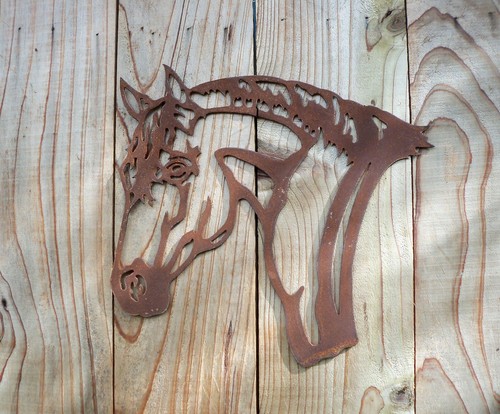 Rusty metal horse head - rusty,