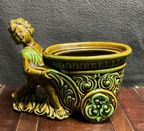 Vintage green wheelbarrow - green,