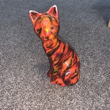 Anita Harris Art Pottery Sitting Cat Figurine Gold Signed