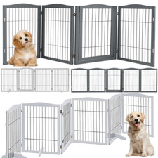 3/4/5/6 Panels Folding Pet Gate Dog Fence Wooden+Metal Safety Barrier Divider UK