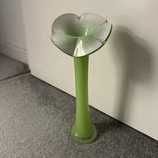 Vintage Green And White Lily Vase Art Glass