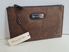 Sienna De Luca Brown Suede leather clutch bag Wallet Zip Closer With Tags