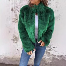 Women Velvet Coat Zip Jacket Stand Collar Fluffy Autumn Winter Outerwear