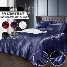 Satin Bedding Set 6pc Complete Sensual Luxury Duvet Cover Fitted Sheet Pillows