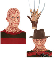 SALE Official Freddy Krueger Adult Deluxe Full Latex Face Mask, Claw & Hat Set