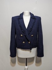 Zara New Textured Cropped Buttoned Short Blazer Navy Blue Size L