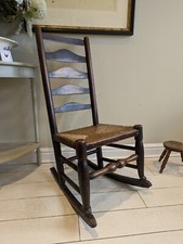 Arts Crafts Rocking Chair Woven Grass Seat Turned Spindles FREE POSTAGE 