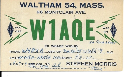 Qsl 1948 waltham radio - ma,