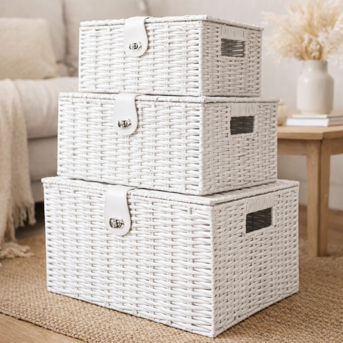 Wicker storage boxes white - 3,