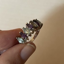 Vintage Sterling Silver Ring Size 7? Amethyst & Blue Topaz Marquise Cut 925
