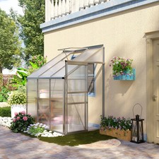 6x4ft Outdoor Garden Lean To Polycarbonate Greenhouse Roof Vent Sliding Door