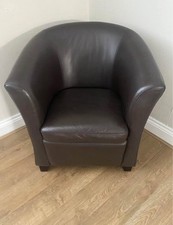 Dark Brown Real Leather Tub Chair