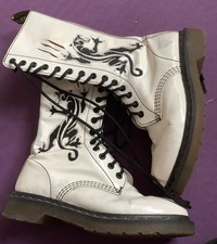 Rare White Panther 14 Hole Dr Martens Boots UK Size 4