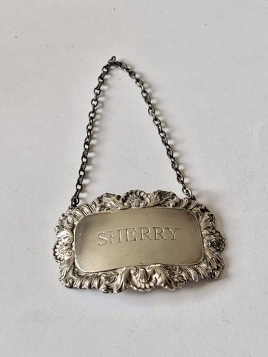 Sterling silver decanter label - silver,