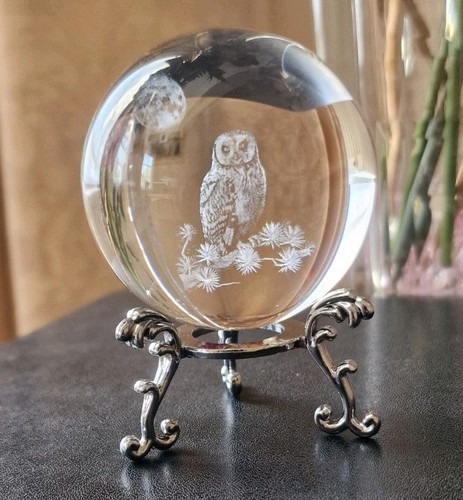 Laser etched owl crystal - laser,