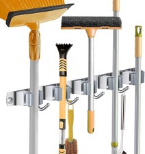 Wall Mounted 5 Rack Kitchen Storage Mop Broom Holder Organiser Brush Hanger Hook