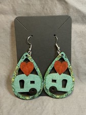 NWOT Tear Drop Teal Camper Wood Dangle Earrings # 1155