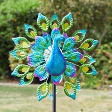 Peacock Bright Metal Wind Spinner Solar Powered Garden LED Light Up Decoration