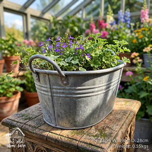 Vintage style galvanised - galvanised, oval