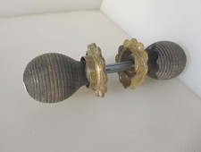 Vintage Wooden Beehive Door Knobs Handles Brass Plates Old Wood Antique ODD