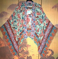 VISMAYA Fabulous Floaty Kimono 56"CH Throwover Cover-Up Aqua Vintage Floral BNWT