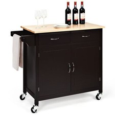 Kitchen Island Rolling Storage Trolley Cart Cupboard 2 Doors Cabinet W/2 Drawers