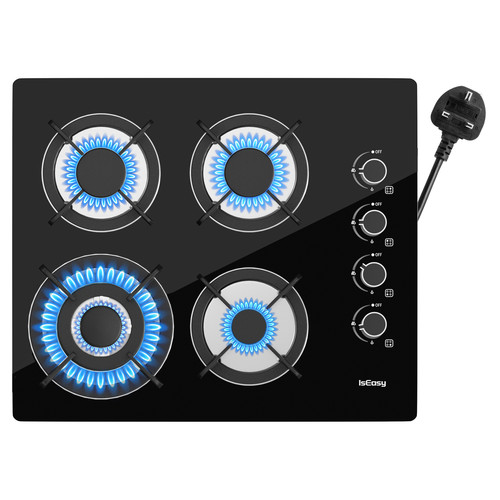 60cm gas hob burners - hob, black