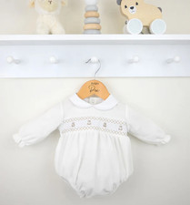 Spanish Baby Boy girls clothes ivory teddy velour smocked romper outfit